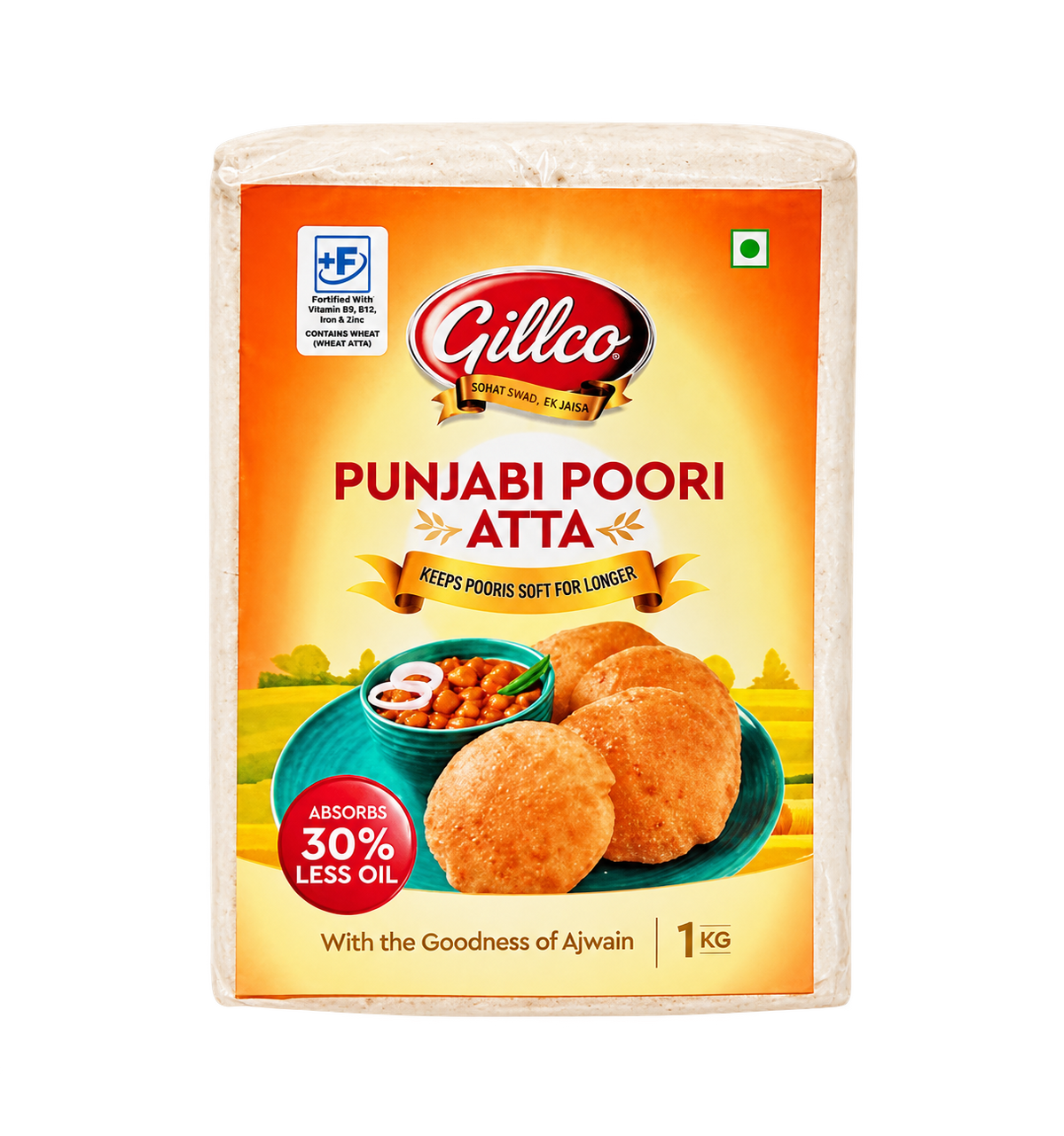 Gillco Fortified Punjabi Poori Atta 1kg | Wheat Flour for Soft & Fluffy Pooris | Absorbs Up to 30% Less Oil