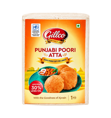 Gillco Fortified Punjabi Poori Atta 1kg | Wheat Flour for Soft & Fluffy Pooris | Absorbs Up to 30% Less Oil