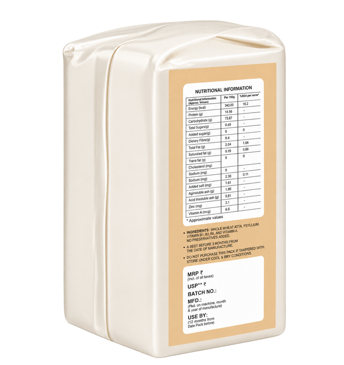 Gillco High Fibre Digestive Atta 1kg (Vacuum Packed) with Bold Bran Flakes | 50% More Insoluble Fibre Than Regular Chakki Atta | Fortified Whole Wheat Flour for Soft Roti