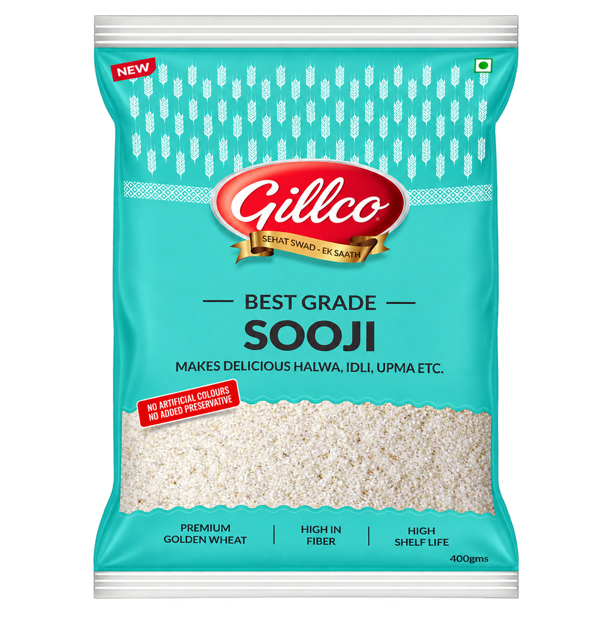 Gillco Best Grade Sooji 400g | Premium Golden Wheat Semolina | High in Fiber | No Artificial Colours or Added Preservatives | Ideal for Halwa, Idli & Upma