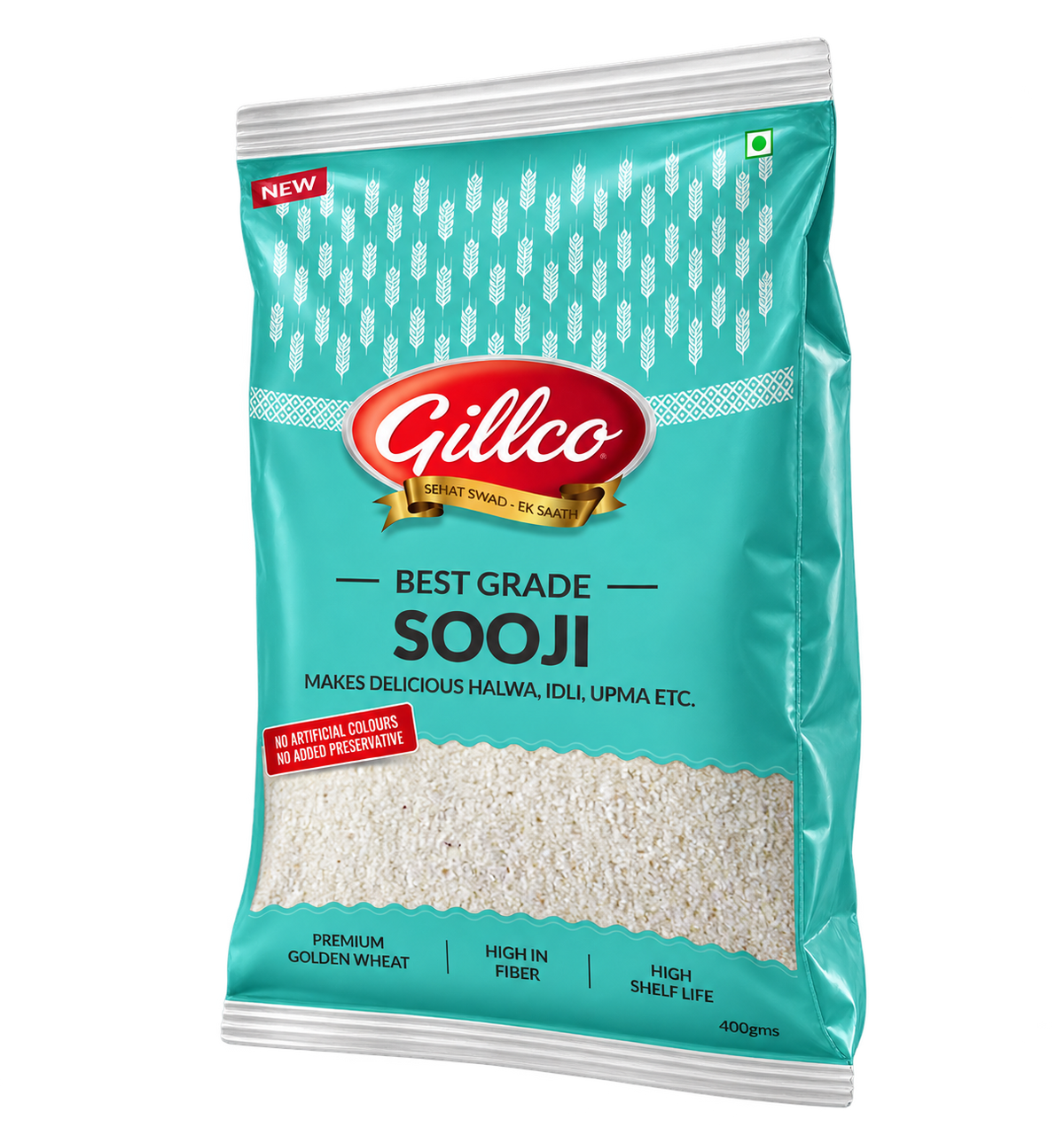 Gillco Best Grade Sooji 400g | Premium Golden Wheat Semolina | High in Fiber | No Artificial Colours or Added Preservatives | Ideal for Halwa, Idli & Upma