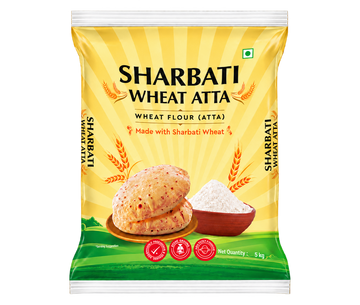 Gillco Sharbati Wheat Atta 5kg | Stone-Ground Whole Wheat Flour | Non-Sticky Dough for Soft & Fluffy Rotis | Hygienically Processed & Packed