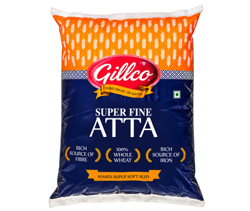 Gillco Super Fine Atta – 100% Whole Wheat Flour, Rich in Fibre & Iron, Makes Super Soft Rotis | 5 kg & 10 kg