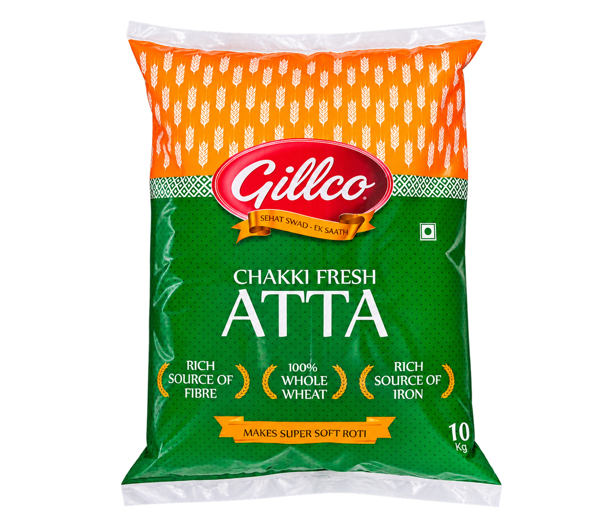 Gillco Chakki Fresh Atta – 100% Whole Wheat Flour, Rich in Fibre & Iron, Makes Super Soft Rotis | 5 kg & 10 kg