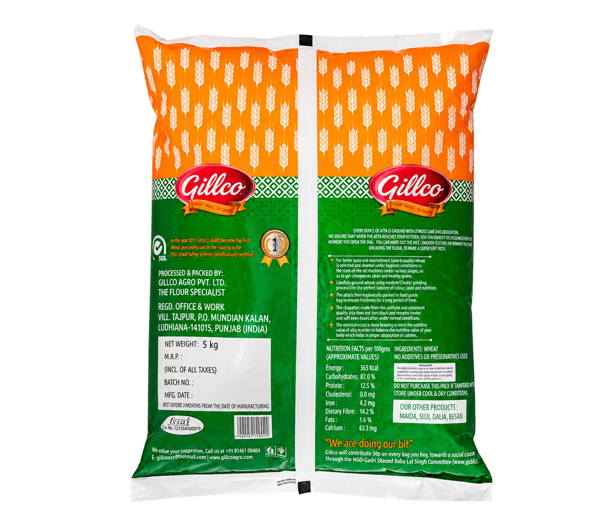 Gillco Chakki Fresh Atta – 100% Whole Wheat Flour, Rich in Fibre & Iron, Makes Super Soft Rotis | 5 kg & 10 kg