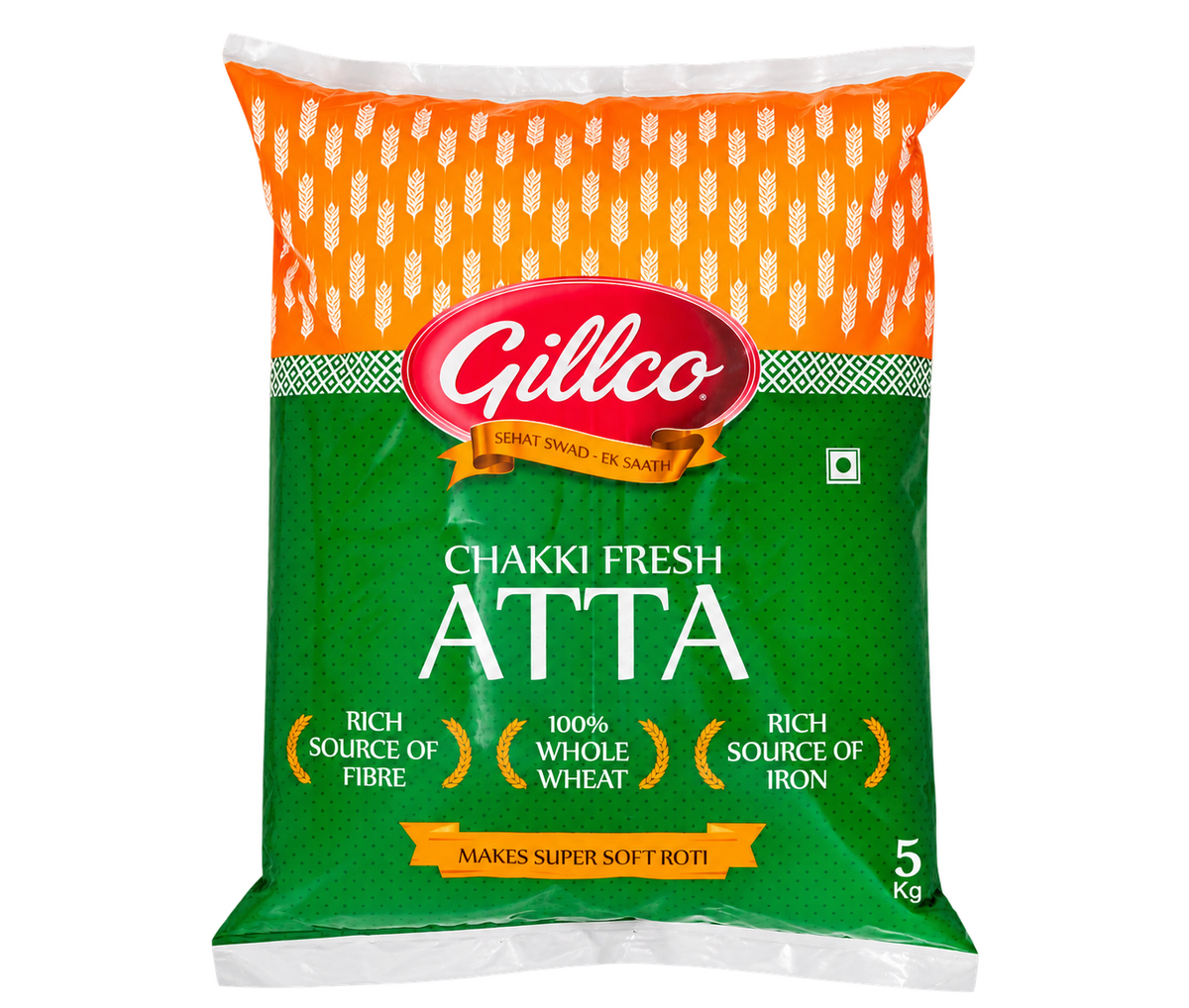 Gillco Chakki Fresh Atta – 100% Whole Wheat Flour, Rich in Fibre & Iron, Makes Super Soft Rotis | 5 kg & 10 kg