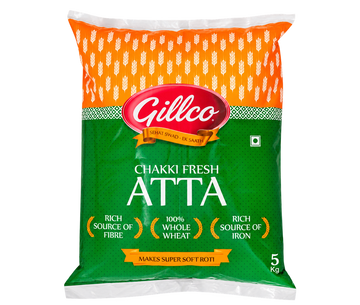 Gillco Chakki Fresh Atta – 100% Whole Wheat Flour, Rich in Fibre & Iron, Makes Super Soft Rotis | 5 kg & 10 kg