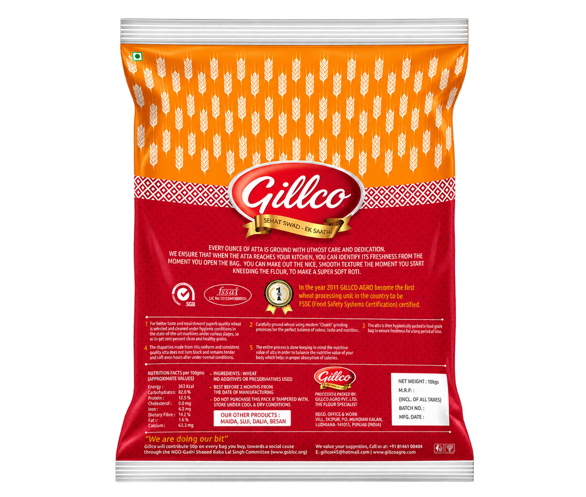 Gillco Chakki Fresh Atta – 100% Whole Wheat Flour, Rich in Fibre & Iron, Makes Super Soft Rotis | 5 kg & 10 kg