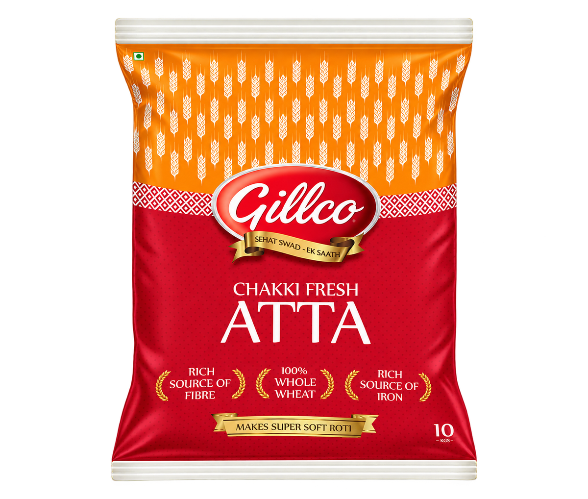 Gillco Chakki Fresh Atta – 100% Whole Wheat Flour, Rich in Fibre & Iron, Makes Super Soft Rotis | 5 kg & 10 kg