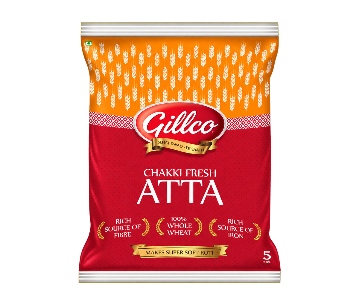 Gillco Chakki Fresh Atta – 100% Whole Wheat Flour, Rich in Fibre & Iron, Makes Super Soft Rotis | 5 kg & 10 kg
