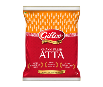 Gillco Chakki Fresh Atta – 100% Whole Wheat Flour, Rich in Fibre & Iron, Makes Super Soft Rotis | 5 kg & 10 kg