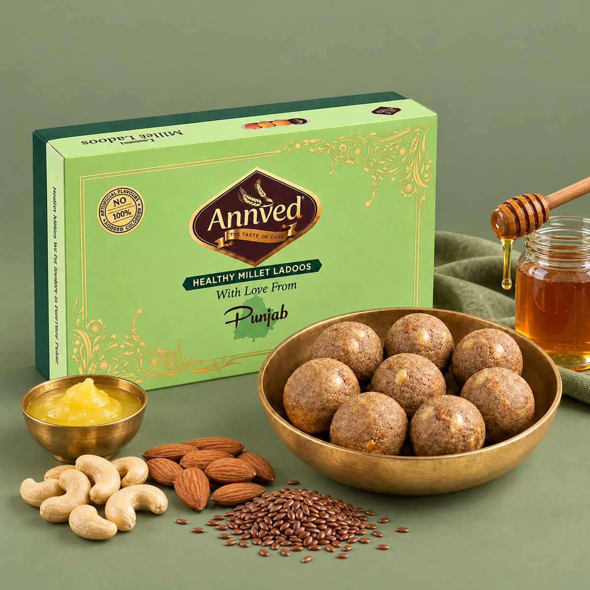 Annved Millet Quinoa Ladoos, 8 Pieces and Made with Desi Ghee,  Honey and Jaggery, Cashews and Flax Seeds