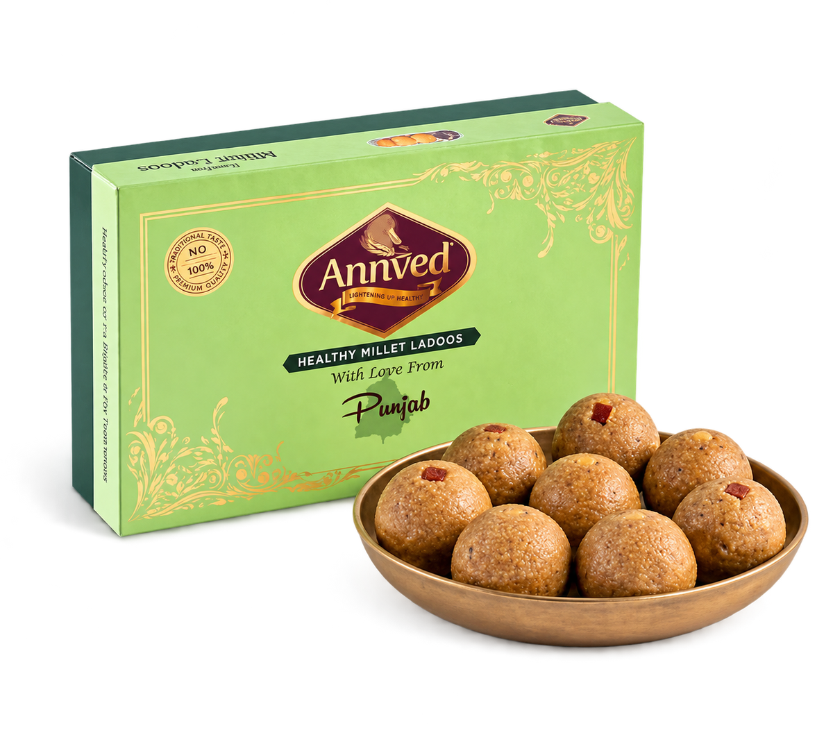 Annved Millet Bajra Ladoos, 8 Pieces and Made with Desi Ghee,  Honey and Jaggery, Cashews and Flax Seeds