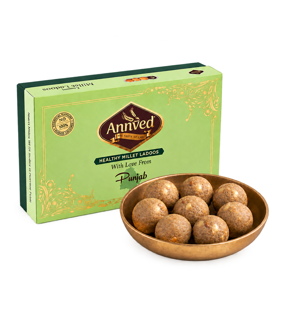 Annved Millet Jowar Ladoos, 8 Pieces and Made with Desi Ghee,  Honey and Jaggery, Cashews and Flax Seeds