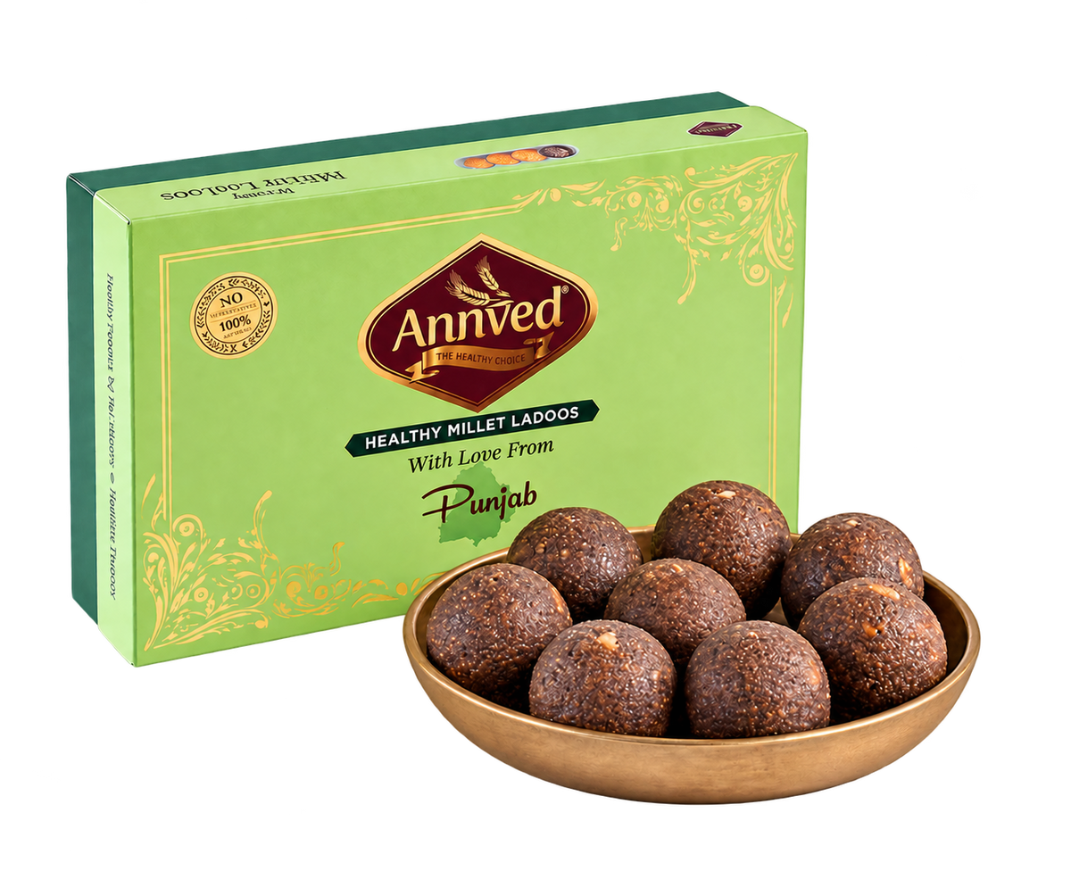 Annved Millet Ragi Ladoos, 8 Pieces and Made with Desi Ghee,  Honey and Jaggery, Cashews and Flax Seeds