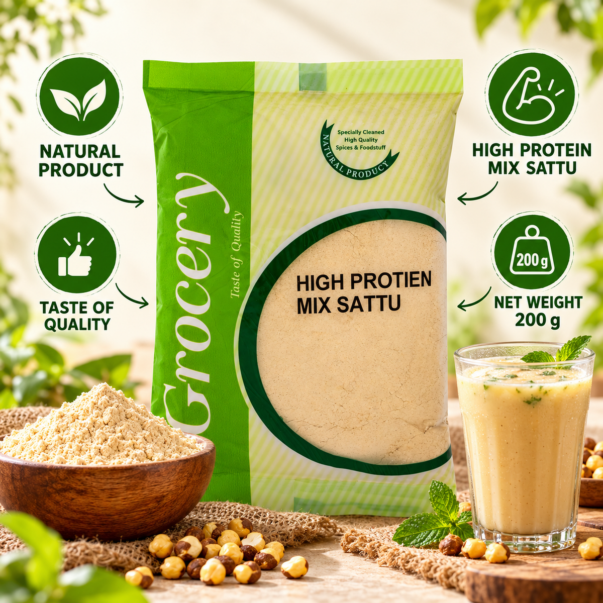 Gillco Grocery High Protein Mix Sattu – Natural & Nutritious Traditional Drink Mix, 200g Pack